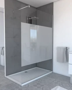 Aurlane Paroi de Douche Dépolie 140x200cm + Barre de fixation extensible - Verre 8mm - Finition Chrome* Paroi De Douche