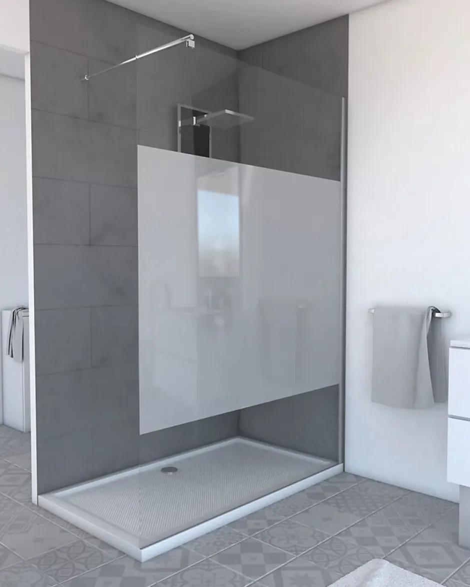 Aurlane Paroi de Douche Dépolie 140x200cm + Barre de fixation extensible - Verre 8mm - Finition Chrome* Paroi De Douche