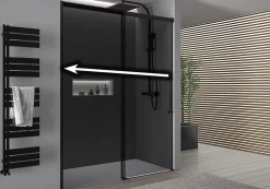 Bernstein Paroi de douche en niche 195x110cm, profil noir mat, Verre gris 8mm, Cabine de douche encastrée porte coulissante - DX906 FLEX