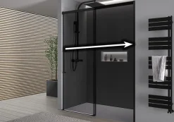 Bernstein Paroi de douche en niche 195x110cm, profil noir mat, Verre gris 8mm, Cabine de douche encastrée porte coulissante - DX906 FLEX