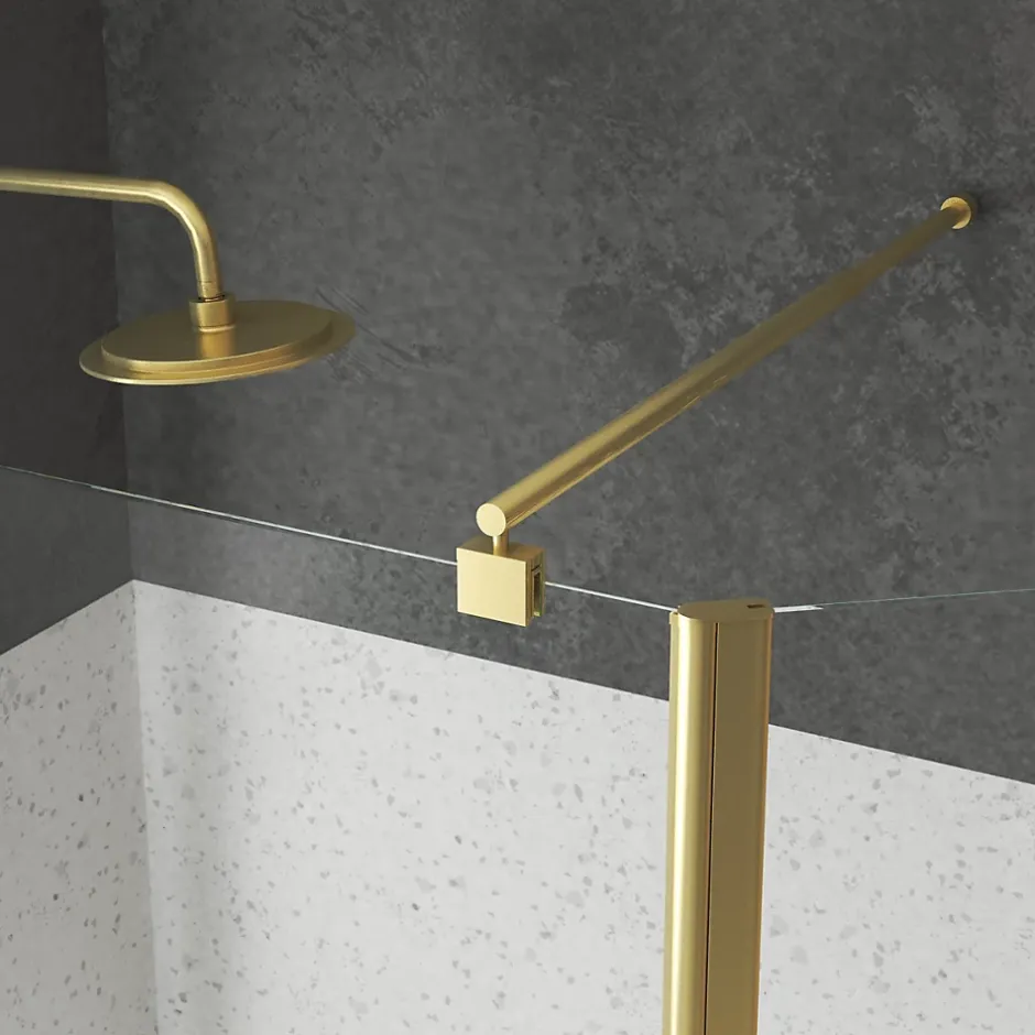 Aurlane Paroi de Douche et Volet Pivotant 100+40x200 cm - Profilé + Barre de Fixation Or Doré Brossé