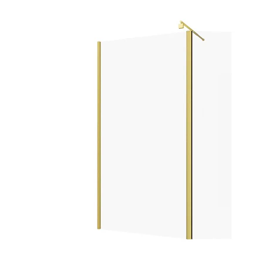 Aurlane Paroi de Douche et Volet Pivotant 100+40x200 cm - Profilé + Barre de Fixation Or Doré Brossé