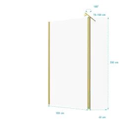 Aurlane Paroi de Douche et Volet Pivotant 100+40x200 cm - Profilé + Barre de Fixation Or Doré Brossé