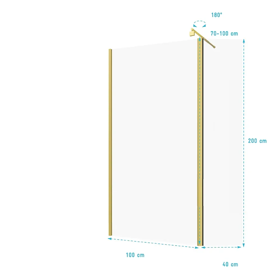 Aurlane Paroi de Douche et Volet Pivotant 100+40x200 cm - Profilé + Barre de Fixation Or Doré Brossé