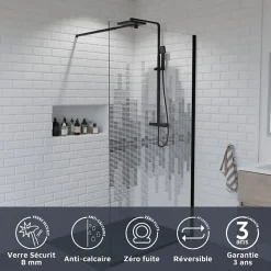 Cuisibane Paroi de douche fixe 110 cm x 200 cm motif MANHATTAN - Verre 8 mm