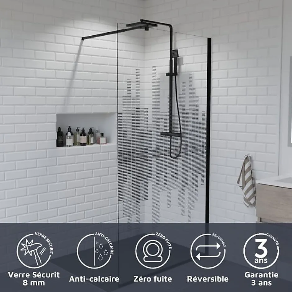 Cuisibane Paroi de douche fixe 110 cm x 200 cm motif MANHATTAN - Verre 8 mm