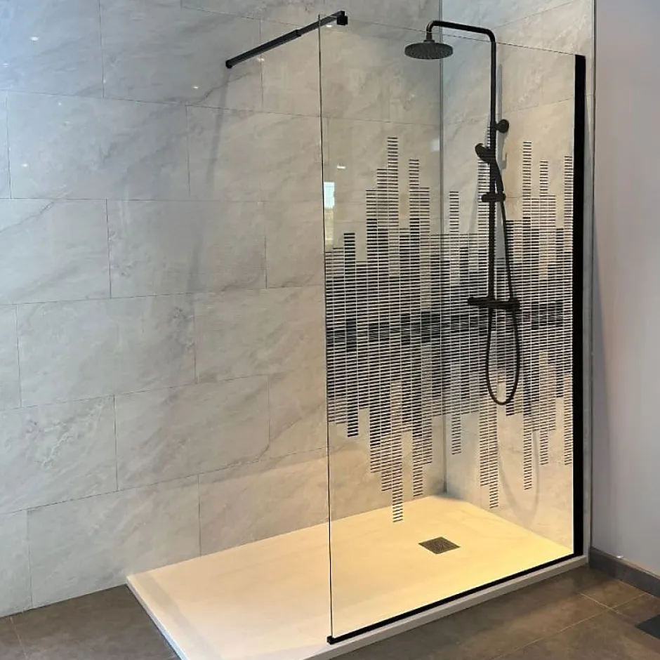 Cuisibane Paroi de douche fixe 110 cm x 200 cm motif MANHATTAN - Verre 8 mm