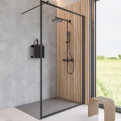 Paroi de douche fixe à l'italienne l.100xH.200cm, Walk In, verre transparent 6mm, profilé noir mat, Schulte New Style