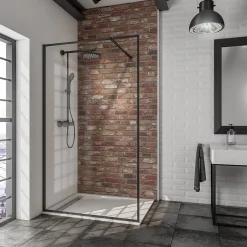 Paroi de douche fixe à l'italienne l.100xH.200cm, Walk In, verre transparent 6mm, profilé noir mat, Schulte New Style