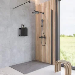 Paroi de douche fixe à l'italienne l.120xH.190cm, Walk In, verre transparent anticalcaire 6mm, profilé noir, Schulte NewStyle* Paroi De Douche