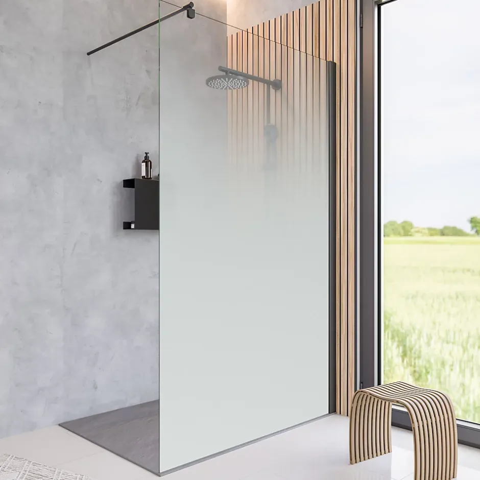 Paroi de douche fixe à l'italienne l.140xH.200cm, verre brume 6mm, profilé noir mat, Schulte NewStyle