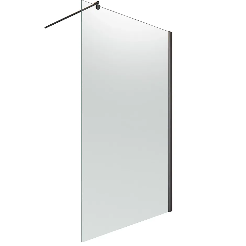 Paroi de douche fixe à l'italienne l.140xH.200cm, verre brume 6mm, profilé noir mat, Schulte NewStyle