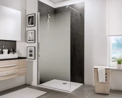 Paroi de douche fixe à l'italienne l.100xH.190cm, Walk In, verre transparent anticalcaire 5-6mm, décor Brouillard, profilé chromé, Schulte NewStyle