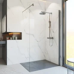 Paroi de douche fixe à l'italienne l.90xH.200cm, Walk In, verre transparent anticalcaire 6mm, profilé gun metal, Schulte NewStyle* Paroi De Douche