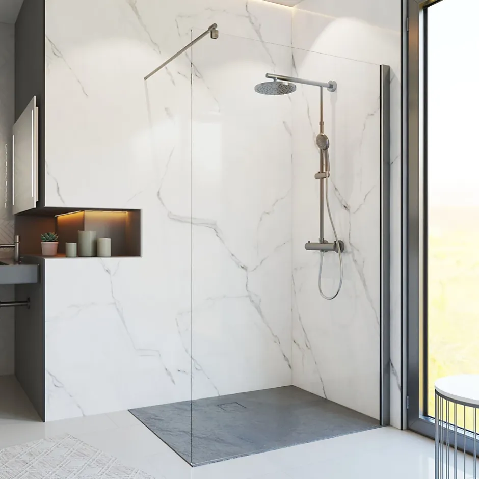 Paroi de douche fixe à l'italienne l.90xH.200cm, Walk In, verre transparent anticalcaire 6mm, profilé gun metal, Schulte NewStyle* Paroi De Douche