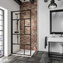 Paroi de douche fixe à l'italienne l.120xH.200cm, Walk In verrière atelier, verre transparent anticalcaire 6mm, profilé noir mat, Schulte NewStyle* Paroi De Douche