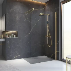 Paroi de douche fixe à l'italienne l.120xH.200cm, Walk In, verre transparent anticalcaire 6mm, profilé doré mat, Schulte NewStyle* Paroi De Douche