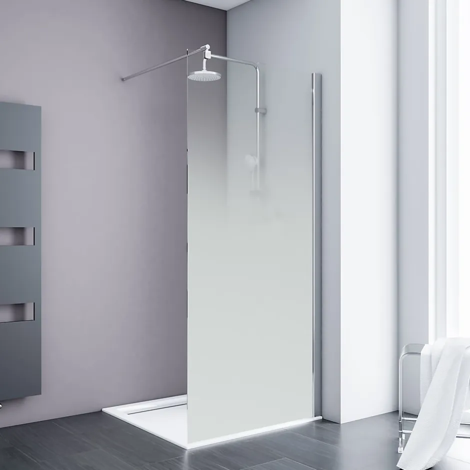 Paroi de douche fixe à l'italienne l.140xH.200cm, Walk In, verre brume 6mm, profilé chromé, Schulte NewStyle
