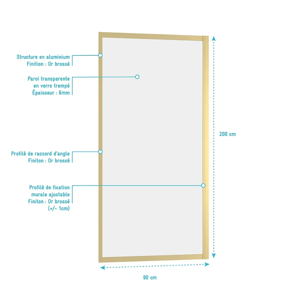 Galedo Paroi de douche fixe 90 x 200 cm, doré brossé, Factory* Paroi De Douche