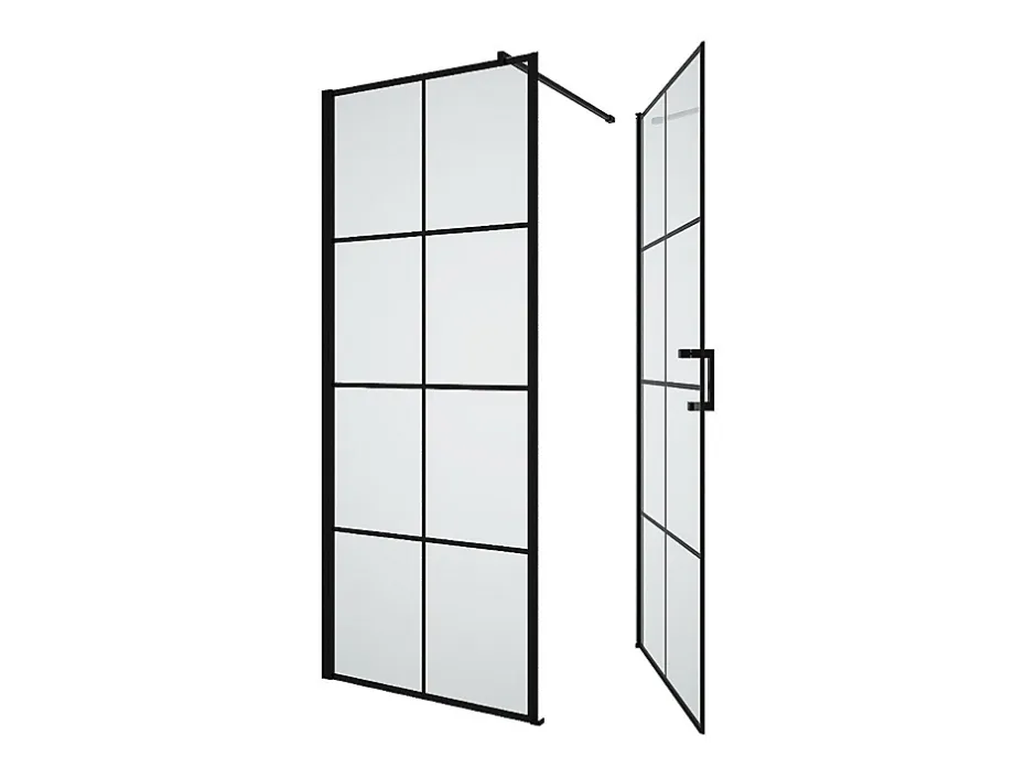 Vente-unique Paroi de douche fixe avec porte pivotante serigraphiée noir mat - 80 x 80 x 190 cm - CAPARICA