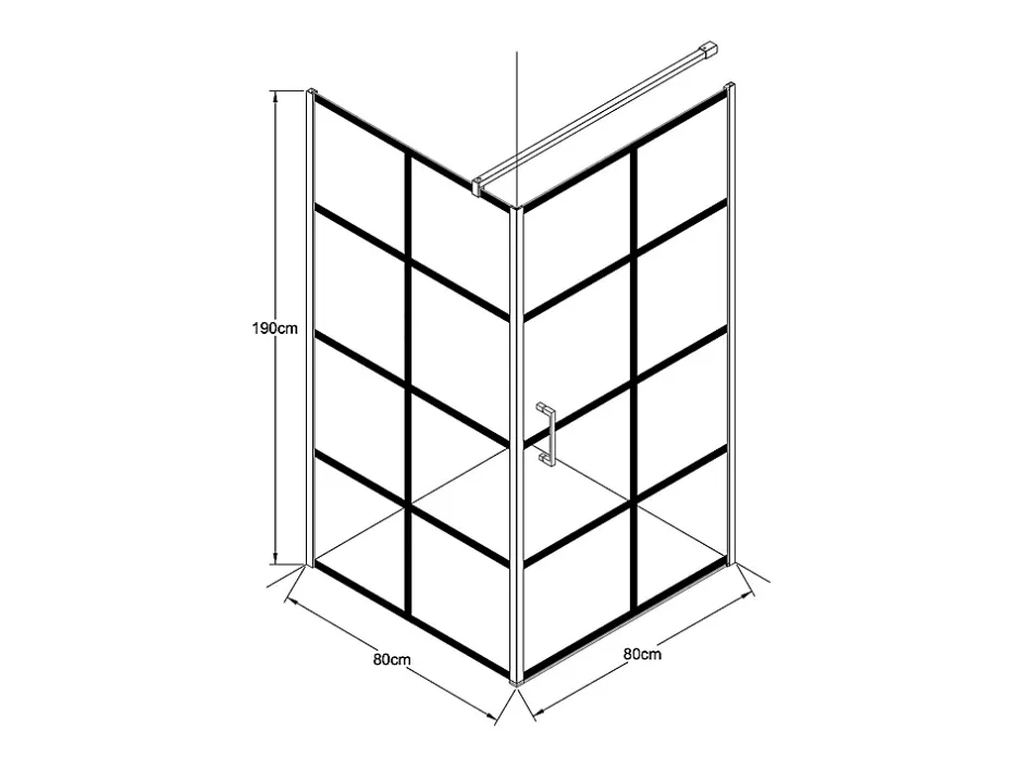 Vente-unique Paroi de douche fixe avec porte pivotante serigraphiée noir mat - 80 x 80 x 190 cm - CAPARICA