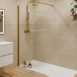 Cuisibane Paroi de douche fixe dorée 110 cm x 200 cm GOLDY - Verre 8 mm