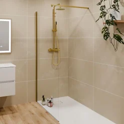 Cuisibane Paroi de douche fixe dorée 110 cm x 200 cm GOLDY - Verre 8 mm