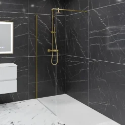 Cuisibane Paroi de douche fixe dorée 110 cm x 200 cm GOLDY - Verre 8 mm