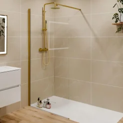 Cuisibane Paroi de douche fixe dorée 100 cm x 200 cm GOLDY - Verre 8 mm