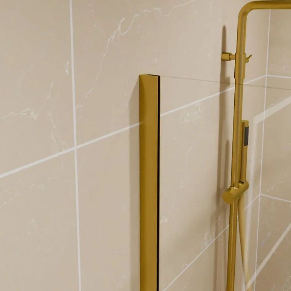 Cuisibane Paroi de douche fixe dorée 100 cm x 200 cm GOLDY - Verre 8 mm