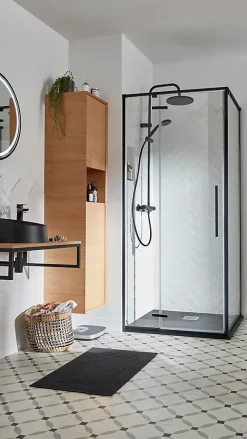 GoodHome Paroi de douche fixe Ezili transparente profilé noir 90 cm
