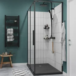 GoodHome Paroi de douche fixe Ezili transparente profilé noir 90 cm