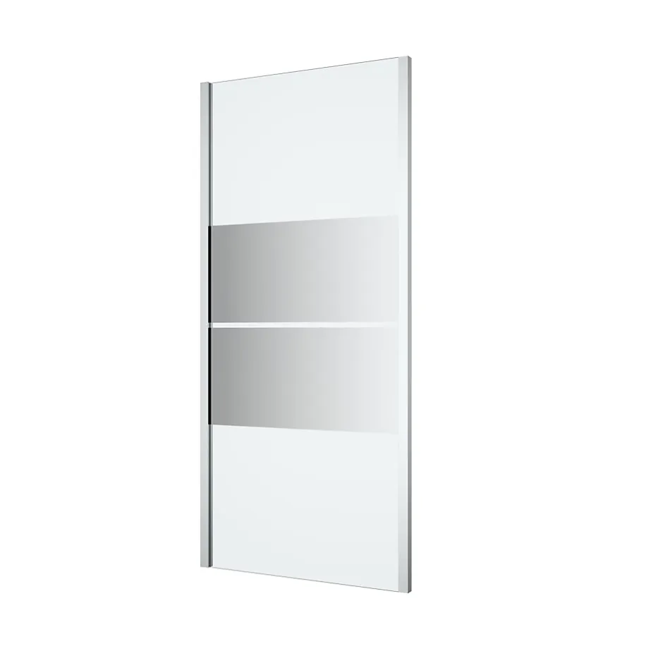 GoodHome Paroi de douche fixe l.90 x H.195 cm, bandes miroir, profilés alu chrome, Ledava