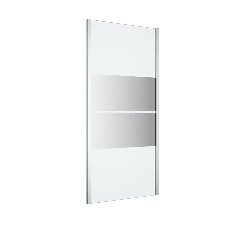 GoodHome Paroi de douche fixe l.90 x H.195 cm, bandes miroir, profilés alu chrome, Ledava