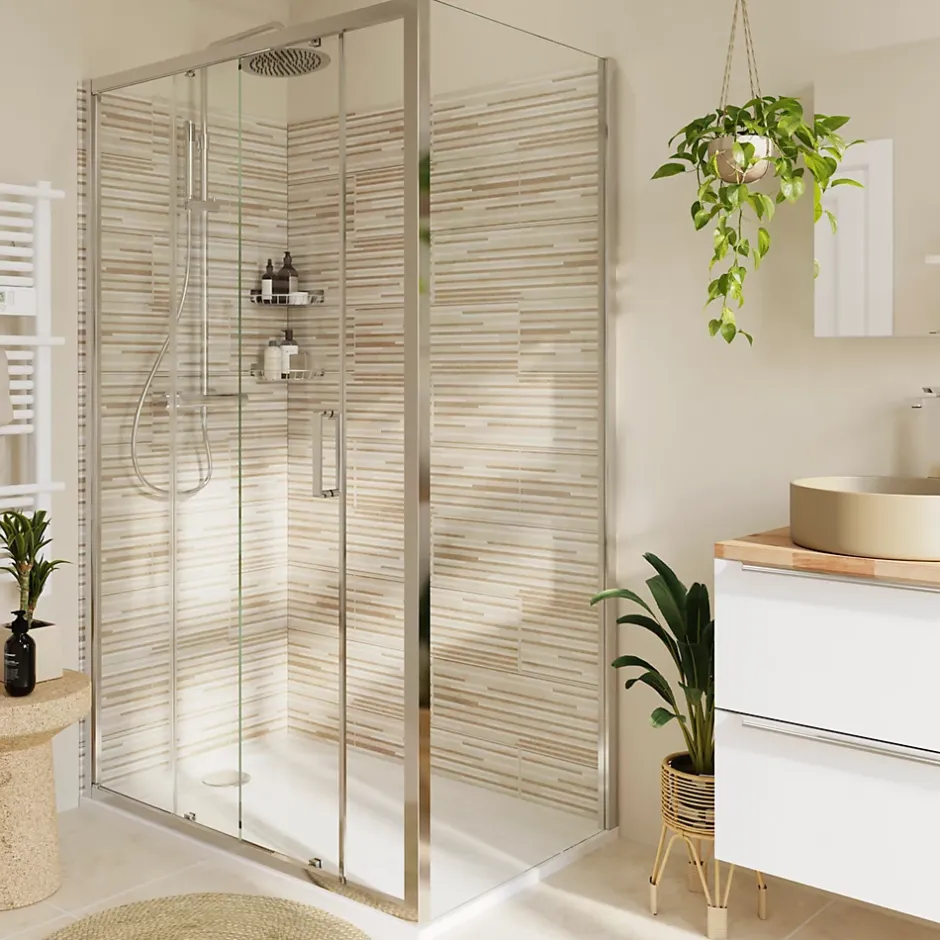 GoodHome Paroi de douche fixe l.80 x H.195 cm, verre transparent, profilés alu chrome, Ledava