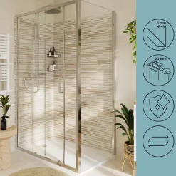 GoodHome Paroi de douche fixe l.80 x H.195 cm, verre transparent, profilés alu chrome, Ledava
