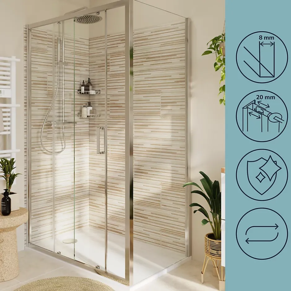 GoodHome Paroi de douche fixe l.80 x H.195 cm, verre transparent, profilés alu chrome, Ledava