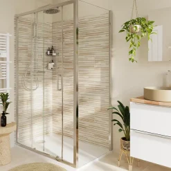 GoodHome Paroi de douche fixe l.90 x H.195 cm, verre transparent, profilés alu chrome, Ledava
