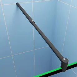 Paroi de douche fixe noir 140x200 cm verre 8mm anticalcaire style moderne avec étagère alu 140 cm et barre fixation 70-120 cm