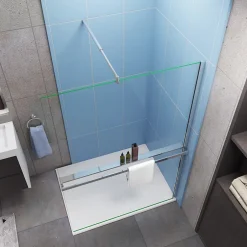 Paroi de douche italienne 120x200 cm + verre 8mm anticalcaire + barre extensible 70-120 cm + étagère de Douche alu 120 cm