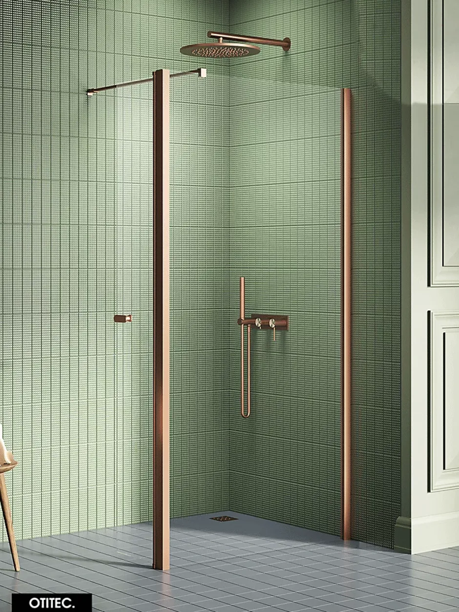 Otitec Paroi de Douche Italienne - 90 x 195 - SEPTIA CUIVRE BROSSE - Retour Pivotant 54 cm - Cuivre Brossé* Paroi De Douche