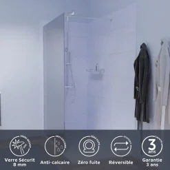 Cuisibane Paroi de douche miroir 120 cm MAORA - Verre 8 mm anticalcaire* Paroi De Douche