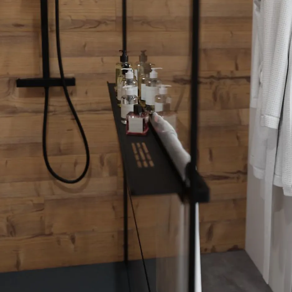 Cuisibane Paroi de douche noir mat avec porte-serviette et tablette DARKY 110 cm* Paroi De Douche