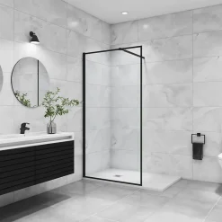AICA Sanitaire Paroi de douche noire 120x200cm paroi de douche à l'italienne verre anticalcaire avec barre de fixation noire 73-120cm en carré