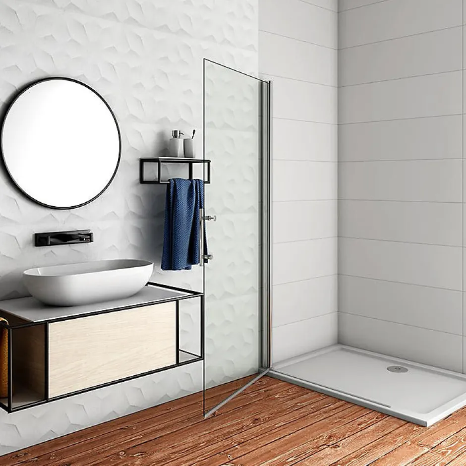 AICA Sanitaire Paroi de Douche Pivotante - 6 mm Verre Anticalcaire - 66 x197 cm - installer réversible - alu Chrome