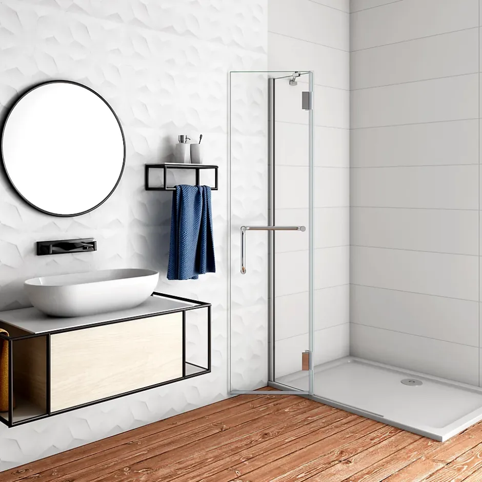AICA Sanitaire Paroi de Douche Pivotante - 8 mm Verre Anticalcaire - 100 x190 cm avec Porte-Serviette Intégré - alu Chrome