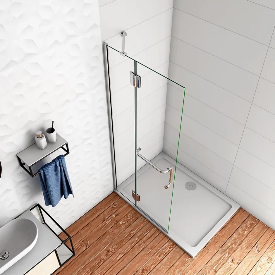 AICA Sanitaire Paroi de Douche Pivotante - 8 mm Verre Anticalcaire - 100 x190 cm avec Porte-Serviette Intégré - alu Chrome