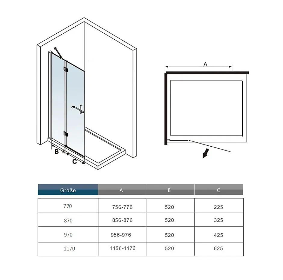 AICA Sanitaire Paroi de Douche Pivotante - 8 mm Verre Anticalcaire - 100 x190 cm avec Porte-Serviette Intégré - alu Chrome