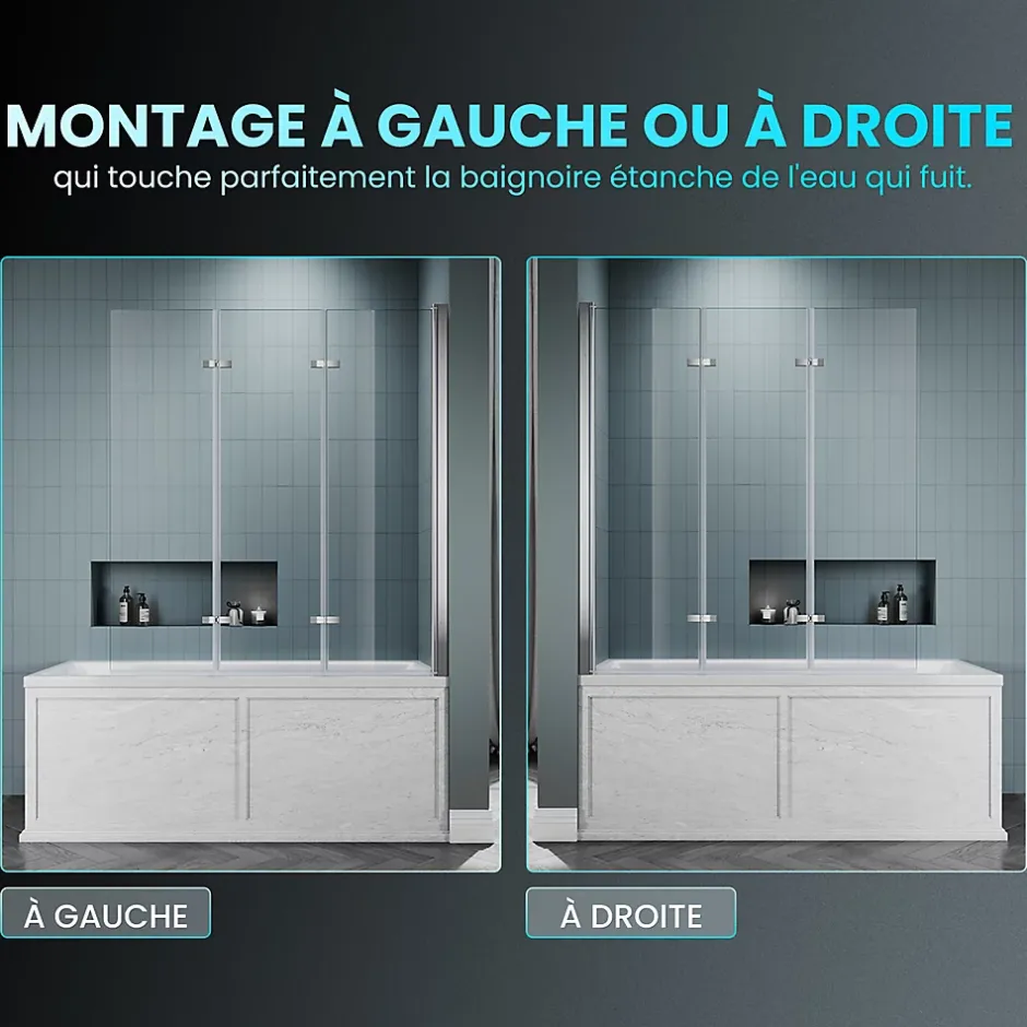 Paroi De Douche Pliante 130x130cm SIRHONA Porte de douche , Pare Baignoire 3 volets* Pare-Baignoire