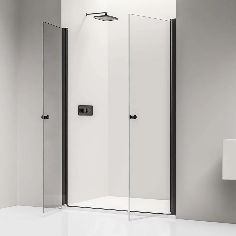 Bernstein Paroi de douche Profil noir mat 88x195cm en verre 6mm, Cabine de douche niche encastrée 2 portes battantes - NT218* Porte De Douche